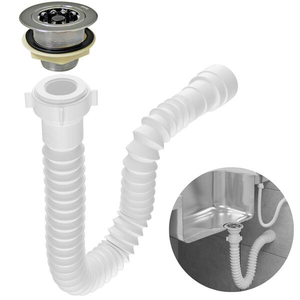 Sifão Sanfonado Universal 61cm Branco + Válvula Americana | A